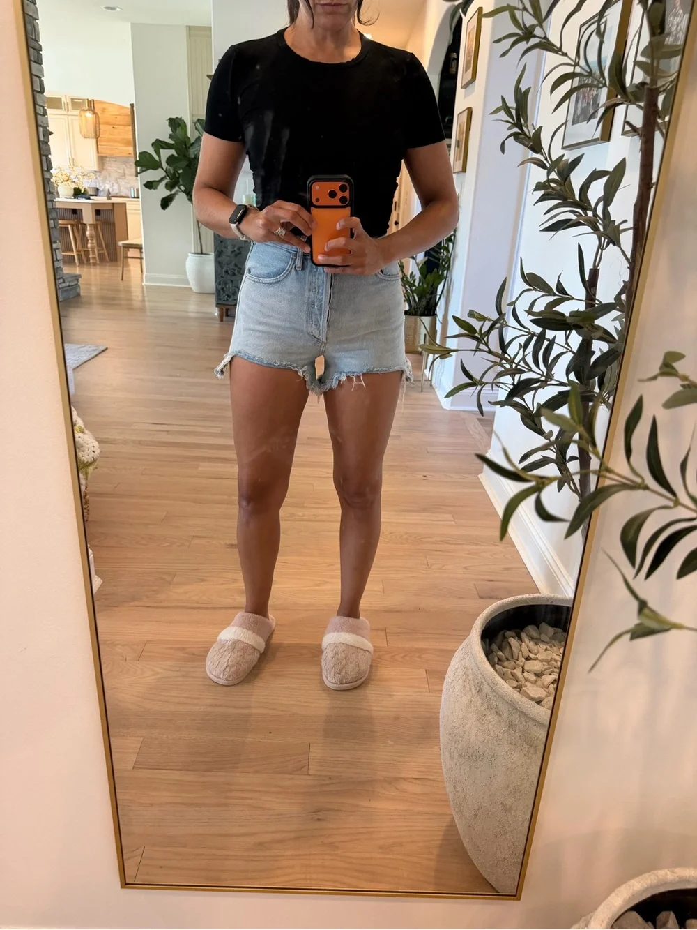 Agolde Light Blue Distressed High-Rise Denim Shorts